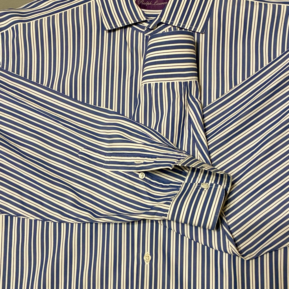 Ralph Lauren Purple Label Navy and White Striped Dress Shirt